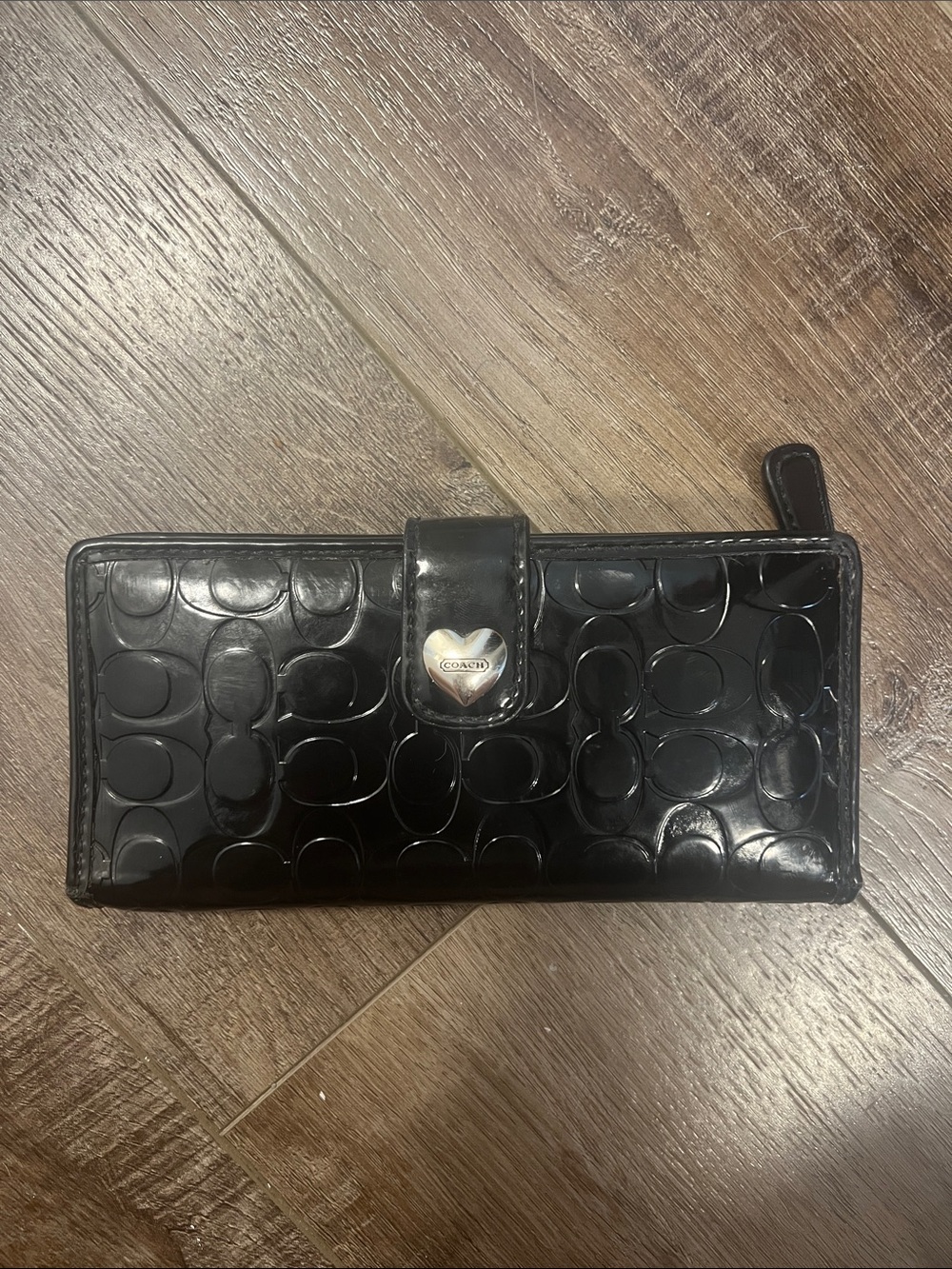 Coach Vintage Y2K Black Patent Leather Slim Checkbook Flap Wallet